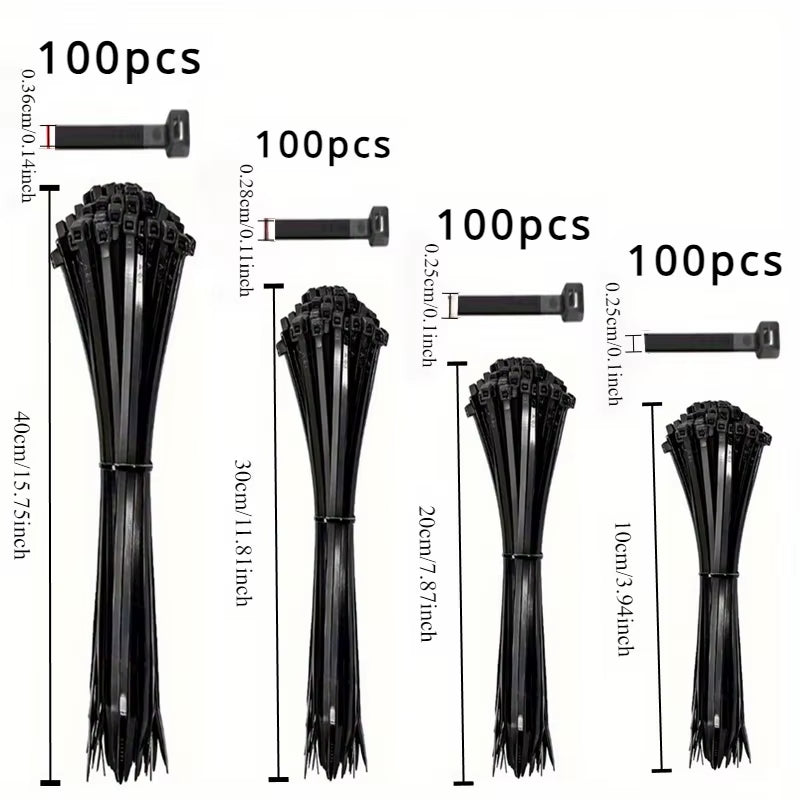 100Pcs Black Cable Ties High Tensile Strength, Uv Resistant, Self-Locking for Home & Office Cord Management