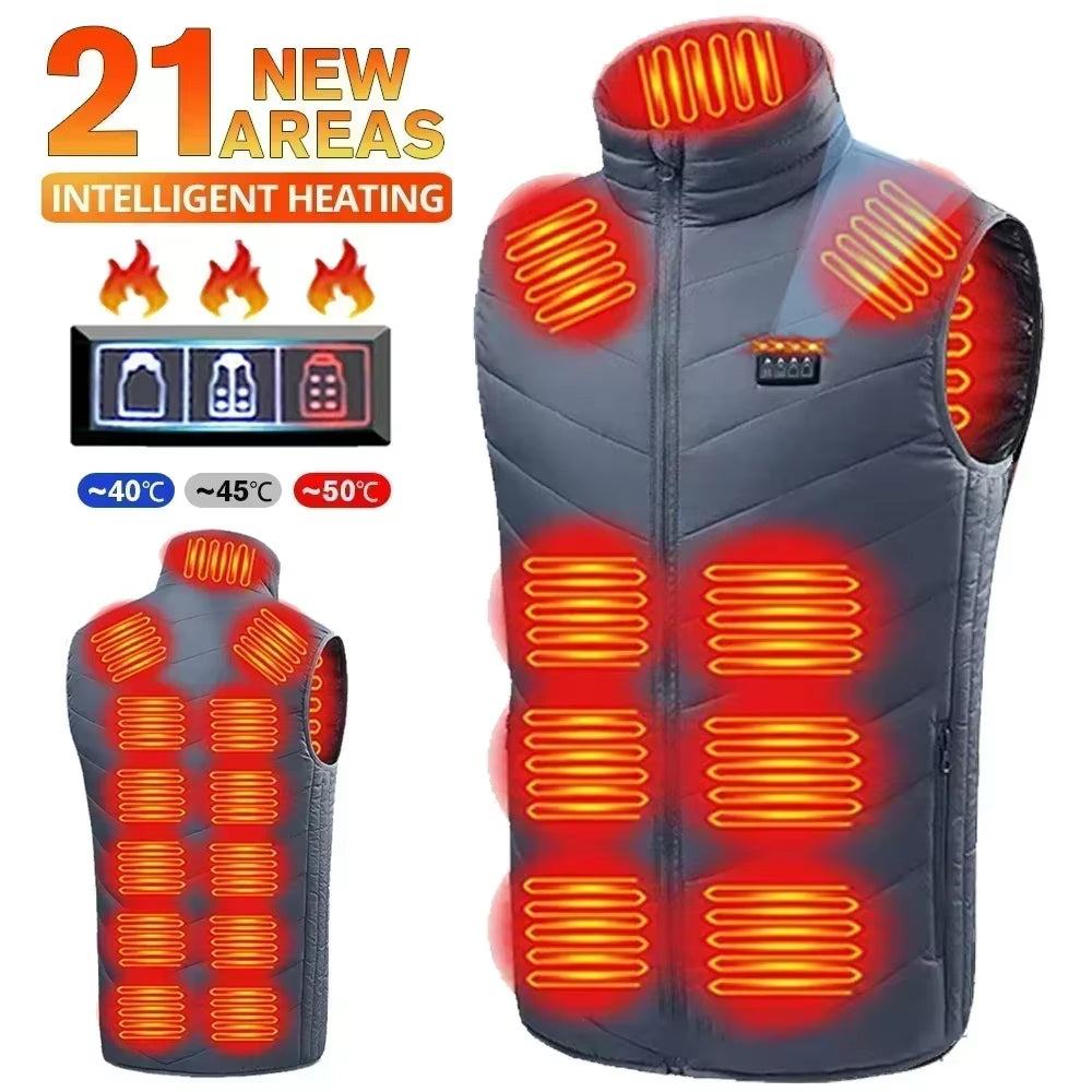 21Areas Heating Vest Men Winter USB Smart Temperature Control Jacket Self-Heating Clothes Women Snow Lightweight Sleeveless Coat