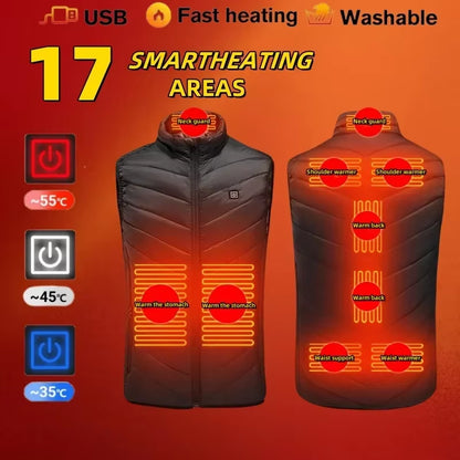21Areas Heating Vest Men Winter USB Smart Temperature Control Jacket Self-Heating Clothes Women Snow Lightweight Sleeveless Coat