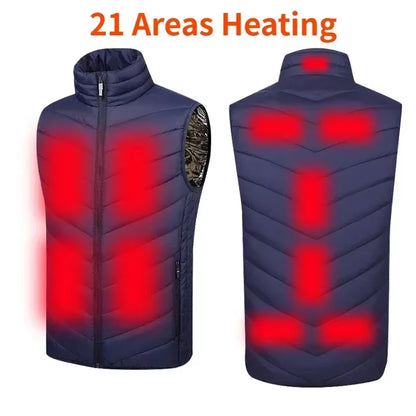 21Areas Heating Vest Men Winter USB Smart Temperature Control Jacket Self-Heating Clothes Women Snow Lightweight Sleeveless Coat