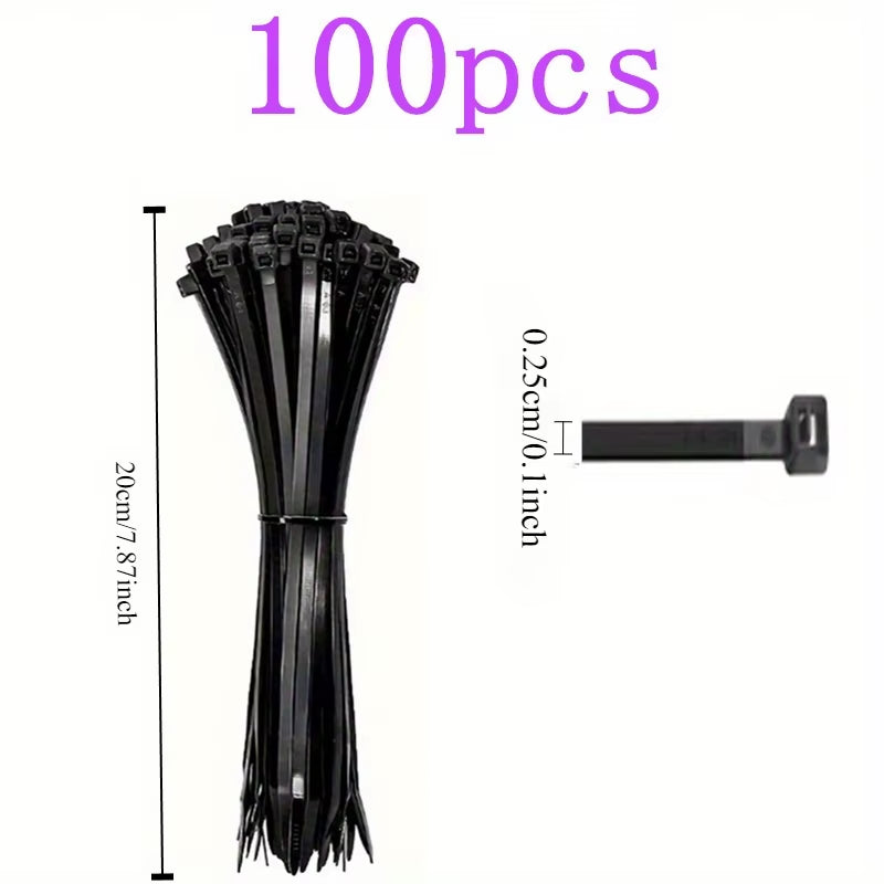 100Pcs Black Cable Ties High Tensile Strength, Uv Resistant, Self-Locking for Home & Office Cord Management