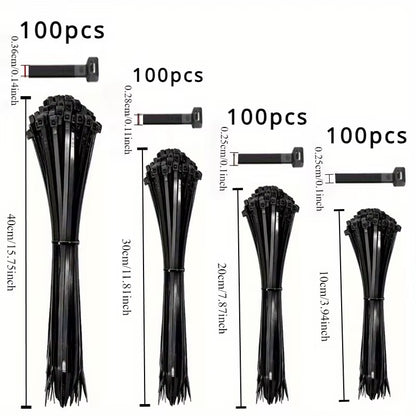 100Pcs Black Cable Ties High Tensile Strength, Uv Resistant, Self-Locking for Home & Office Cord Management