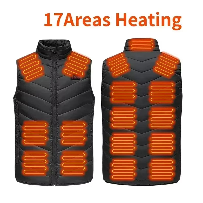 21Areas Heating Vest Men Winter USB Smart Temperature Control Jacket Self-Heating Clothes Women Snow Lightweight Sleeveless Coat