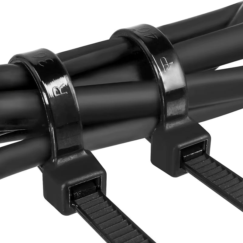 100Pcs Black Cable Ties High Tensile Strength, Uv Resistant, Self-Locking for Home & Office Cord Management