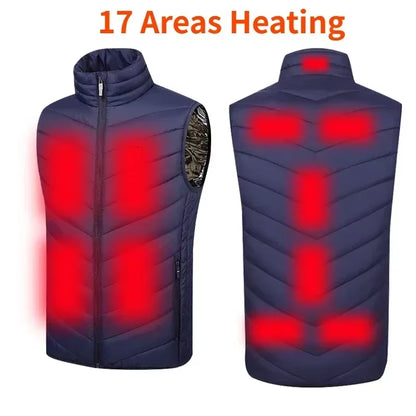 21Areas Heating Vest Men Winter USB Smart Temperature Control Jacket Self-Heating Clothes Women Snow Lightweight Sleeveless Coat