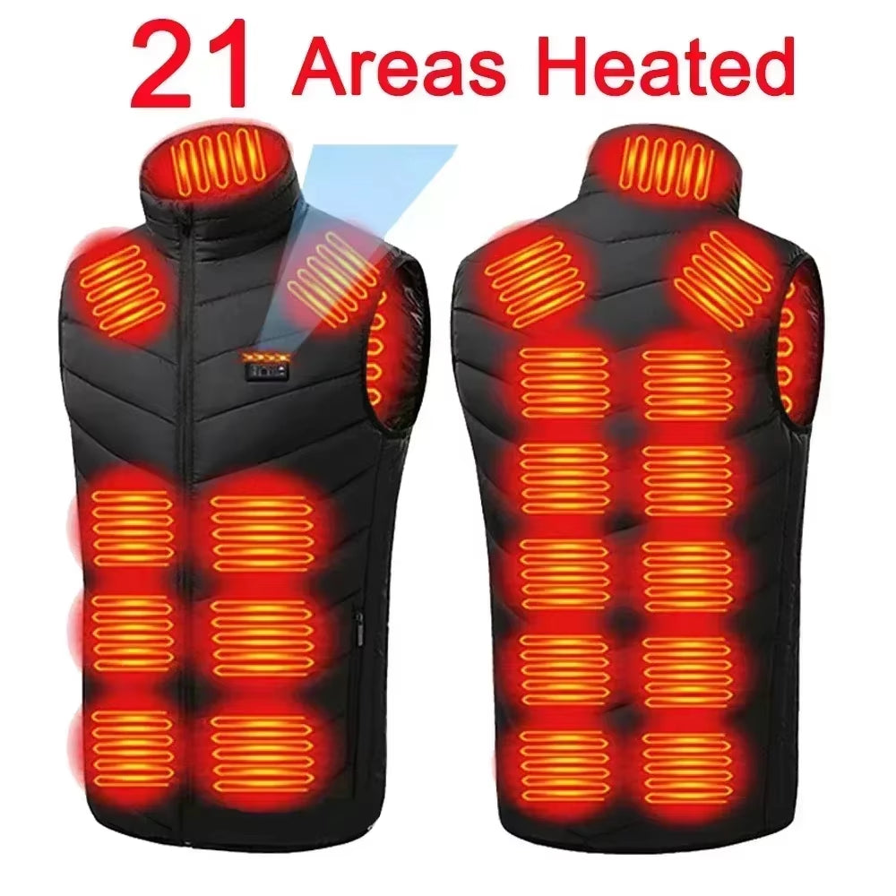 21Areas Heating Vest Men Winter USB Smart Temperature Control Jacket Self-Heating Clothes Women Snow Lightweight Sleeveless Coat