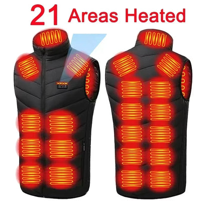 21Areas Heating Vest Men Winter USB Smart Temperature Control Jacket Self-Heating Clothes Women Snow Lightweight Sleeveless Coat